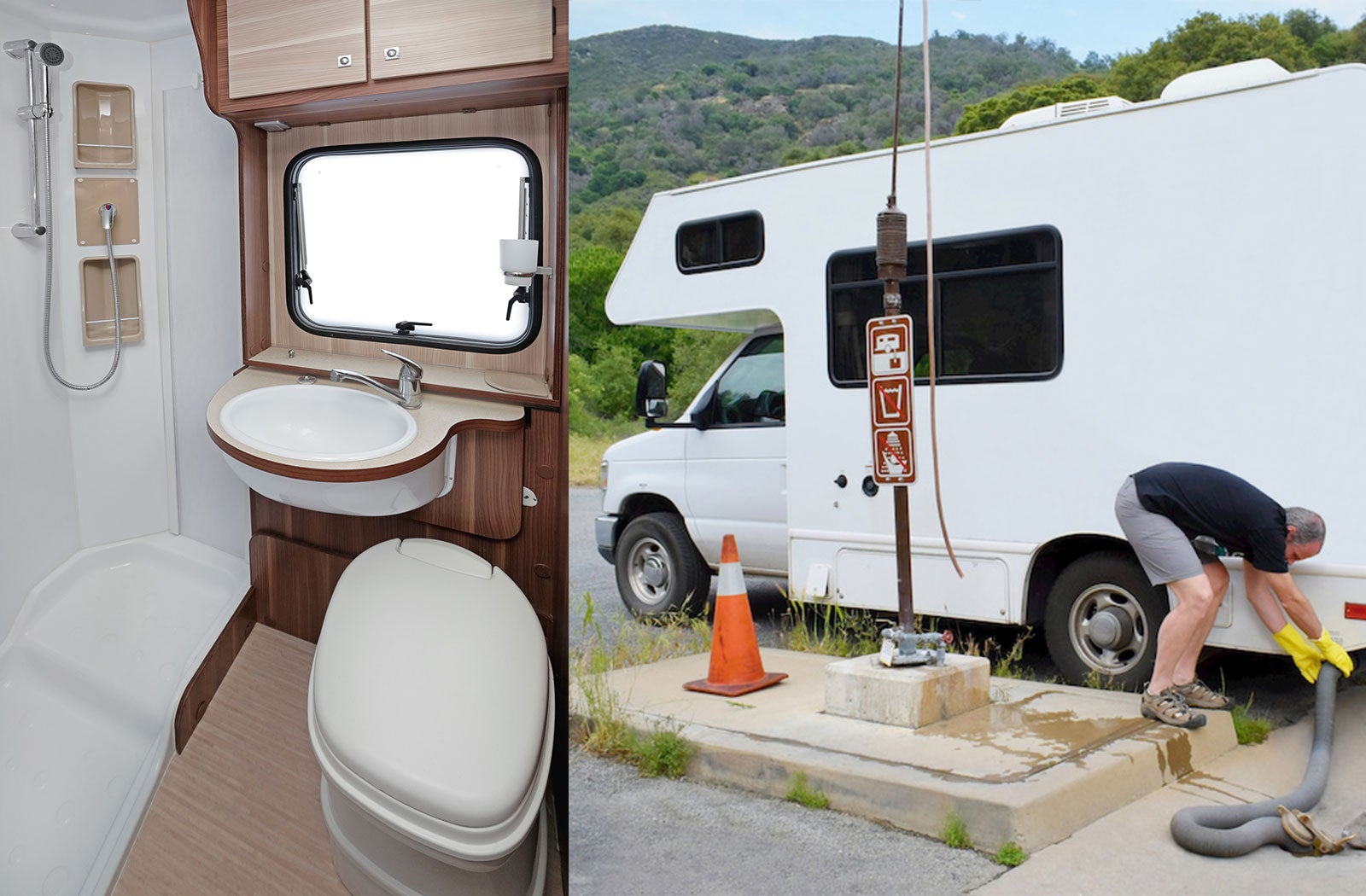Portable RV/camper toilet and holding tank setup in Selma, Alabama