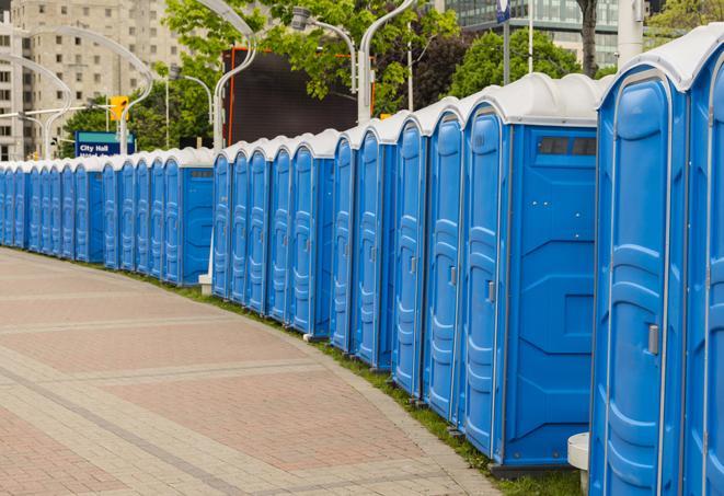 Seasonal porta potty units set up at a Selma, Alabama venue